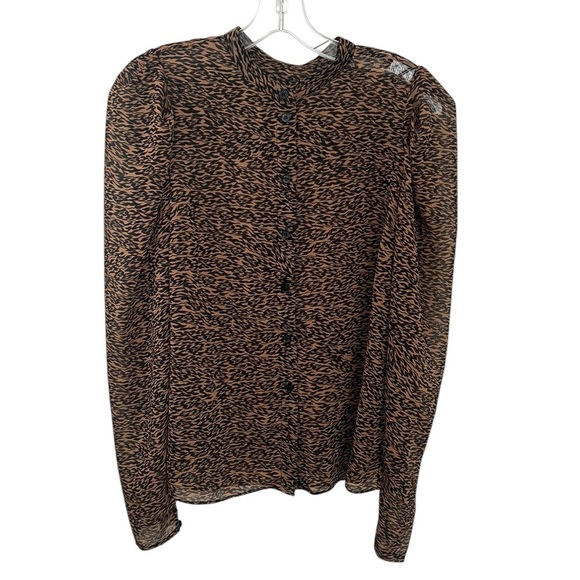 Ted Baker Sheer Blouse Ammbre Button Down Brown Black 2 US 10 Excellent - Picture 2 of 7